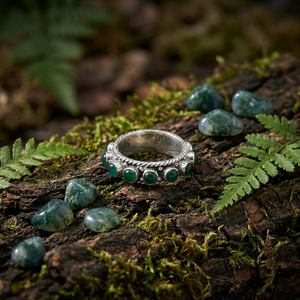 Anillo de Ónix Verde, Corte Redondo, Estilo Bohemio, Plateado, Hecho a Mano, Sin Níquel, con Engaste de Latón, Unisex, Venta al Por Mayor - Product Image 1