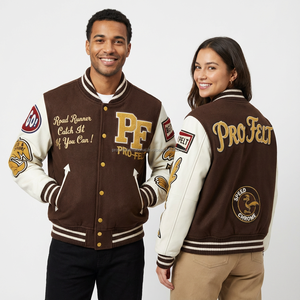 Blouson universitaire épais en coton brodé, style Letterman, veste de baseball universitaire à col montant pour homme avec logo frontal - Product Image 2