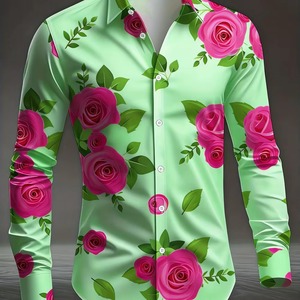 Chemise à manches longues pour homme, col à revers, imprimé rose, vacances à la plage hawaïenne, décontractée, pour les fêtes, de haute qualité, confortable, matière polyester douce - Product Image 5