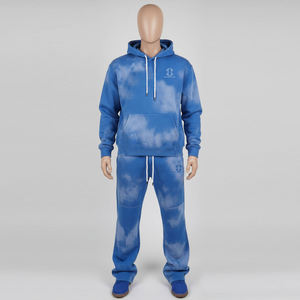 Ensemble de survêtement homme personnalisé de créateur, comprenant un sweat à capuche et un pantalon de jogging évasé effet empilé, style oversize uni délavé à l'acide - Product Image 1