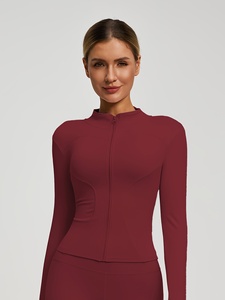 Veste de sport de yoga pour femme, grande taille, unie, à manches longues, respirante, sans couture, épaisse, avec fermeture éclair - Product Image 4
