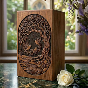 Elegant Rosewood Memorial Urn for Adults Rustic Wooden Ashes Urn with Carved Design by AYAANS - Product Image 3