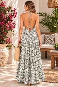 Vestido Maxi Boho con Cuello en V, Estampado Floral, Tirantes Finos, Corte Holgado, Vestido Casual de Verano para Mujer, Tejido Transpirable - Product Image 2
