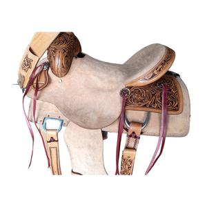 Selle d'équitation Western Rider's Trust fabriquée à la main sur mesure 100% cuir de buffle avec sculpture florale et siège en cuir brut - Product Image 2
