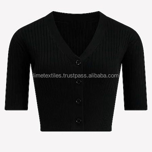 Women's 2027 Winter Standard Thickness cropped <b>Wool</b>/Acrylic <b>Cardigan</b> High Quality <b>Black</b> Solid Color Trendy Covered Button - Product Image 1