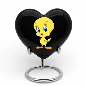 Urne funéraire en forme de cœur avec motif hibou, noire, décorative, pour cendres d'adultes, avec support et sac en velours offert - Product Image 3