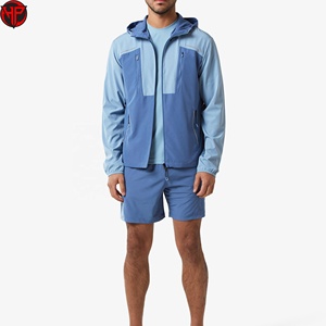Wholesale Custom <b>Mens</b> Color Block Patchwork Windbreaker Polyester Nylon Tracksuit <b>Mens</b> <b>Track</b> Zip up <b>Jacket</b> and Shorts Set - Product Image 1