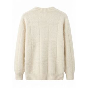 Pull pour homme en laine mélangée, épais et texturé, couleur crème blanc cassé, col rond, manches longues, chaud et pur. - Product Image 2