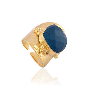 Modern luxury <b>statement</b> <b>ring</b> cushion cut apatite jade adjustable <b>ring</b> solid brass 18k gold plated hammered texture band <b>rings</b> - Product Image 3