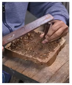 Authentic Modern Indian Wooden Block <b>Hand</b> Carved Decorative <b>Stamp</b> Diwali Vertical Pattern Tabletop Birthday Housewarming - Product Image 4