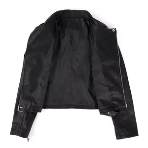 Chaqueta de Cuero Genuino para Mujer, Estilo Racer, Manga Larga, Cierre de Cremallera Doble, Resistente al Polvo - Product Image 5