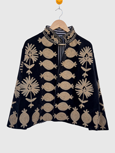 Veste en velours brodée de fleurs, col mandarin, manches longues, grande taille, vêtements d'automne pour femmes - Product Image 1