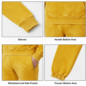 Ensemble survêtement homme jaune moutarde délavé avec logo personnalisé, sweat à capuche et pantalon de jogging en molleton épais, style streetwear, service OEM - Product Image 4