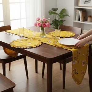 Yellow Floral Design Poly Cotton <b>Table</b> <b>Runner</b> Decorative <b>Dining</b> <b>Table</b> Linen for Home Hotel Restaurant and Wedding Decor - Product Image 5