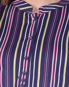 <b>Plus</b> <b>Size</b> <b>Women's</b> Striped Empire Waist Casual <b>Dress</b> Three Quarter Sleeve Mid Calf Length Loose Fit Viscose Polyester Fabric - Product Image 5