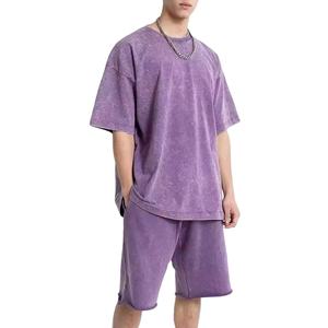 new heavyweight drop shoulder <b>men</b> acid wash customization <b>short</b> <b>sets</b> 100% cotton French terry casual wear boxy fit <b>short</b> <b>sets</b> - Product Image 1