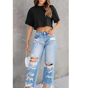 Camiseta Corta Holgada de Algodón para Mujer, Estilo Casual Urbano, con Logotipo Personalizado - Product Image 6