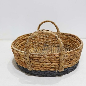 New Design Round <b>Serving</b> <b>Tray</b> Basket with Two Tone <b>Black</b> Bottom and Braided Handles for Home Decor - Product Image 6