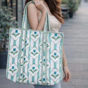 Women's Trendy Fashion Block Print Cotton Quilted Tote Shoulder Bag Handmade Washable Purse Beautiful Shopping <b>Accessory</b> - Product Image 1