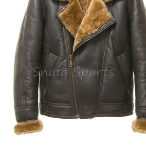 Veste en cuir et fourrure sur mesure pour homme, coupe ample, style vintage, avec fermeture éclair, col en peau de mouton, vente en gros personnalisée - Product Image 4