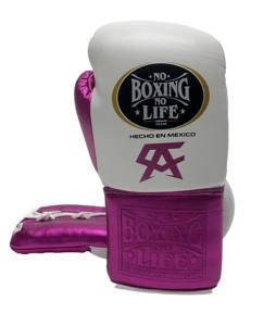 ถุงมือชกมวยรุ่นขายดี No Boxing No Life ทำจากหนังวัวแท้ สีขาว/ม่วง - Product Image 4