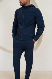 Chándal Deportivo con Capucha para Hombre, Cortavientos, Corte Regular, Color Azul Marino Sólido, Ligero, Spandex/Poliéster, para Otoño, Manga Larga con Cremallera - Product Image 5
