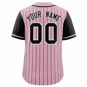Maillot de baseball personnalisé en gros, rose à rayures fines, uniforme d'équipe, chemise de baseball sublimée avec nom et numéro - Product Image 2