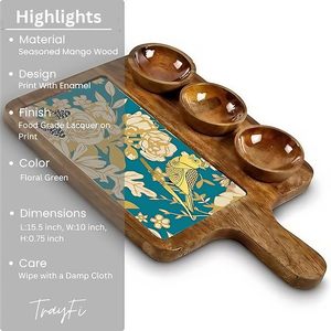 Affordable Handmade Wooden Serving Tray with Handle and <b>Ceramic</b> Tile Artwork for Chips Sauces and Appetizers - Product Image 5