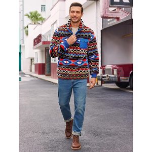 Chaqueta de lana con patrón Azteca para hombre 2025, Vintage Jersey de invierno de estilo occidental, forro borroso de Sherpa con bolsillos, forro polar para exteriores - Product Image 5