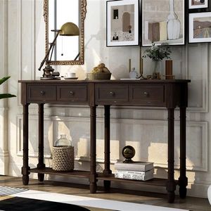 Tavolo consolle Espresso con due cassetti portaoggetti e ripiano inferiore per soggiorno o ingresso Console di facile assemblaggio divano tavolo - Product Image 1