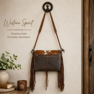 Handmade Hair-On Cowhide Genuine <b>Leather</b> Fringe Shoulder <b>Bag</b> for Women with Braided Strap Western Boho Crossbody Purse Daily use - Product Image 3