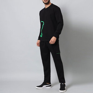 Conjunto de Sudadera con Estampado de Oso Luminoso Negro para Hombre, Cuello Redondo, Algodón, Ropa Urbana de Otoño con Bolsillos Laterales - Product Image 4