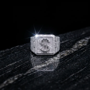Bague signet en argent sterling avec motif dollar pavé de zircone cubique, bijou tendance pour homme, cadeau de mode - Product Image 1