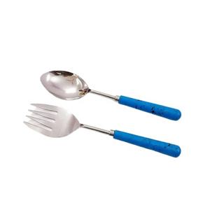 Juego de cucharas de acero inoxidable con mango de resina azul, cuchara para servir ensaladas, frutas y verduras, de latón, serpiente - Product Image 1