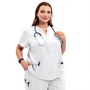 Blouses médicales grises unisexe avec poches, porte-stéthoscope, uniformes d'hôpital en toile, logo personnalisé, détection d'aiguilles - Product Image 2