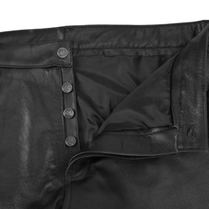 Pantalones de Cuero Genuino 100% Personalizados para Hombre, de Cintura Alta, Negros, Corte Recto, Estilo Motero, con Cierre de Botones - Product Image 5