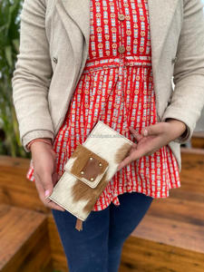 Nouveaux vrais cheveux faits à la main sur les portefeuilles de peau pour les femmes portefeuille mince à deux volets en cuir véritable pochette à pression sac à main véritable peau de vache sac à main - Product Image 5