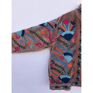 Suzani แจ็กเก็ตถักผ้าฝ้ายงานปักทำด้วยมือเสื้อโค้ทสไตล์โบฮีเมียนเปิดด้านหน้าของขวัญฤดูใบไม้ร่วงสำหรับเสื้อนอกกันฝุ่นของเธอ - Product Image 6