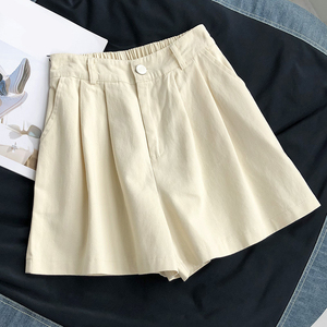 Jupe courte plissée en coton taille haute pour femme, couleur unie, décontractée, avec fermeture boutonnée et taille élastique - Product Image 3