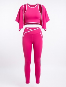 Customized Colors Elastic Wholesale Women's 3-Piece Solid Front Logo Active Wear <b>Yoga</b> <b>Set</b> Gym Workout Fitness Spandex/Nylon - Product Image 4