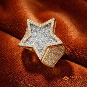 Moissanite <b>Ring</b> <b>Mens</b> Iced Out Star <b>Ring</b> Baguette Halo Statement Jewelry Rose Gold Finish Gift for Him Premium Design - Product Image 5