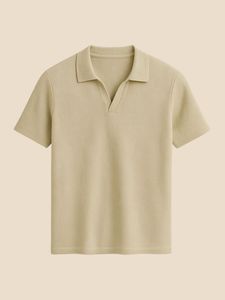 Pull côtelé à col pour homme, manches courtes, avec logo personnalisé sur le devant, idéal pour l'été et le quotidien - Product Image 1
