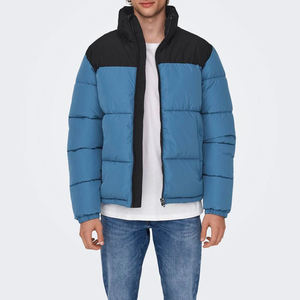 Top quality <b>Men</b> <b>Blue</b> Color Puffer Jacket 100% polyester fabric Stand Collar Windproof Winter Casual Zipper Closure Regular Fit - Product Image 5