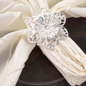 <b>Silver</b> Metal Flower <b>Napkin</b> Rings for Wedding Table Decoration - Product Image 4