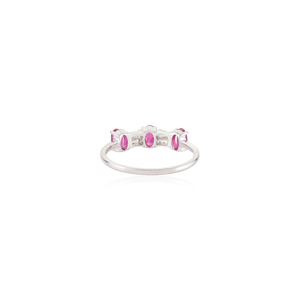 Nouveautés, bague à trois pierres en or blanc K14 100% authentique avec rubis et diamants, pour femmes, cadeau de demoiselle d'honneur, bijoux empilables - Product Image 6