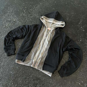 Sweat-shirt à capuche double couche pour hommes, tendance |   Sweat à capuche streetwear épais et chaud pour homme avec logo personnalisé, fermeture éclair, double couche - Product Image 3