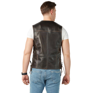 Men's Black Leather <b>Vest</b> V-Neck Zipper Closure Breathable Street Style Casual Outer Wear Regular Fit Winter - Product Image 3