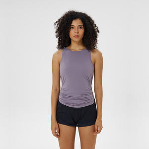 Women's Solid Color O-Neck Knitted Tank Top Breathable Sporty Style <b>White</b> Yoga Gym Wear Crew Neck Singlet Fitness Sports - Product Image 6