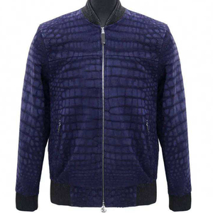 Blouson en cuir tendance, blousons bomber en cuir de vachette, cuir de crocodile véritable avec taille personnalisée, logo de marque, blouson en cuir pour homme - Product Image 1