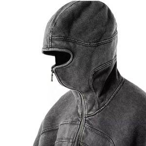 <b>Men's</b> Winter Washed Quarter Zip Hoodie Pullover Sweatshirt High Neck Oversized Streetwear Casual Vintage Acid Wash <b>Fleece</b> - Product Image 6